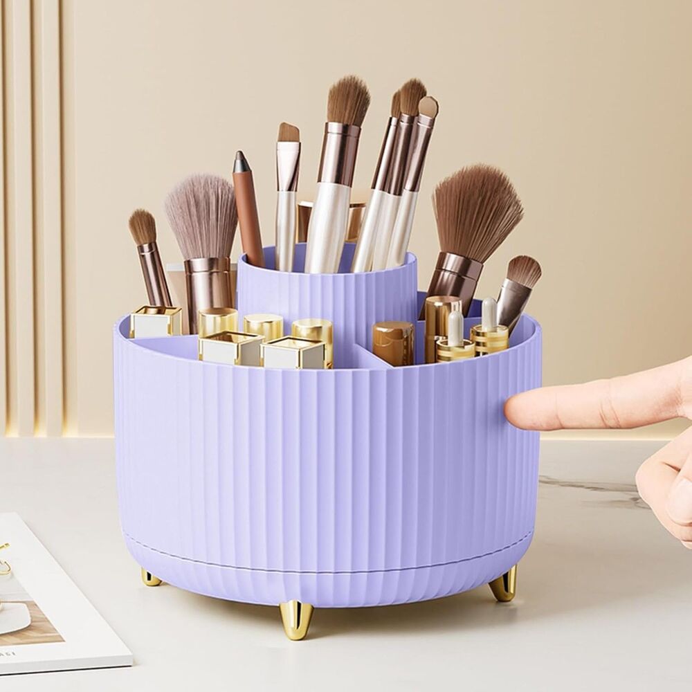 Diesisa 5 Slot Make up Brushes Purple Cup 360° Rotating Makeup Brush Holder